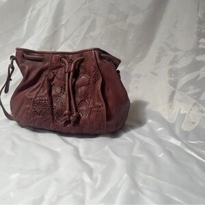 Frye Perforated Drawstring Shoulder Bag - Burgundy Brown